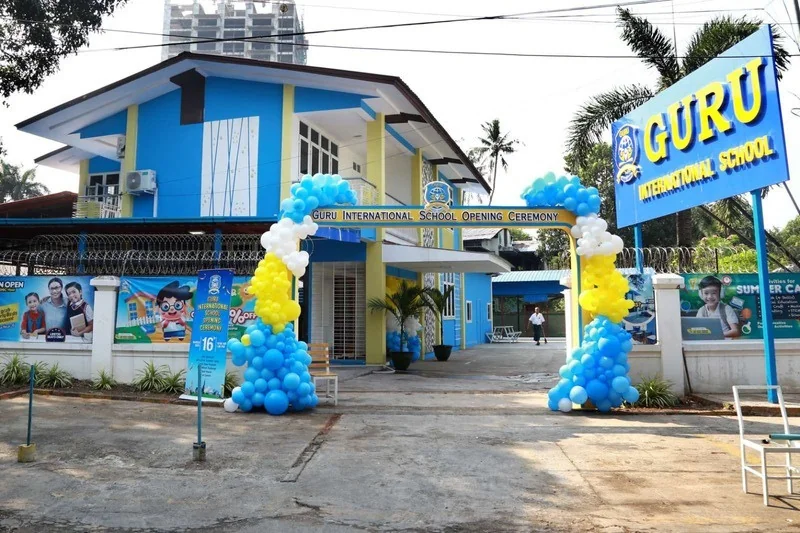 Guru school entrance decorated for a school celebration